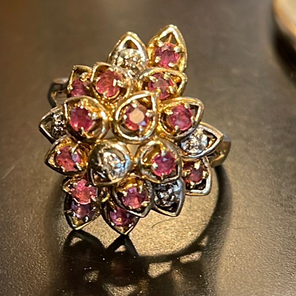 SOLD 10k Ruby and Diamond accent ring